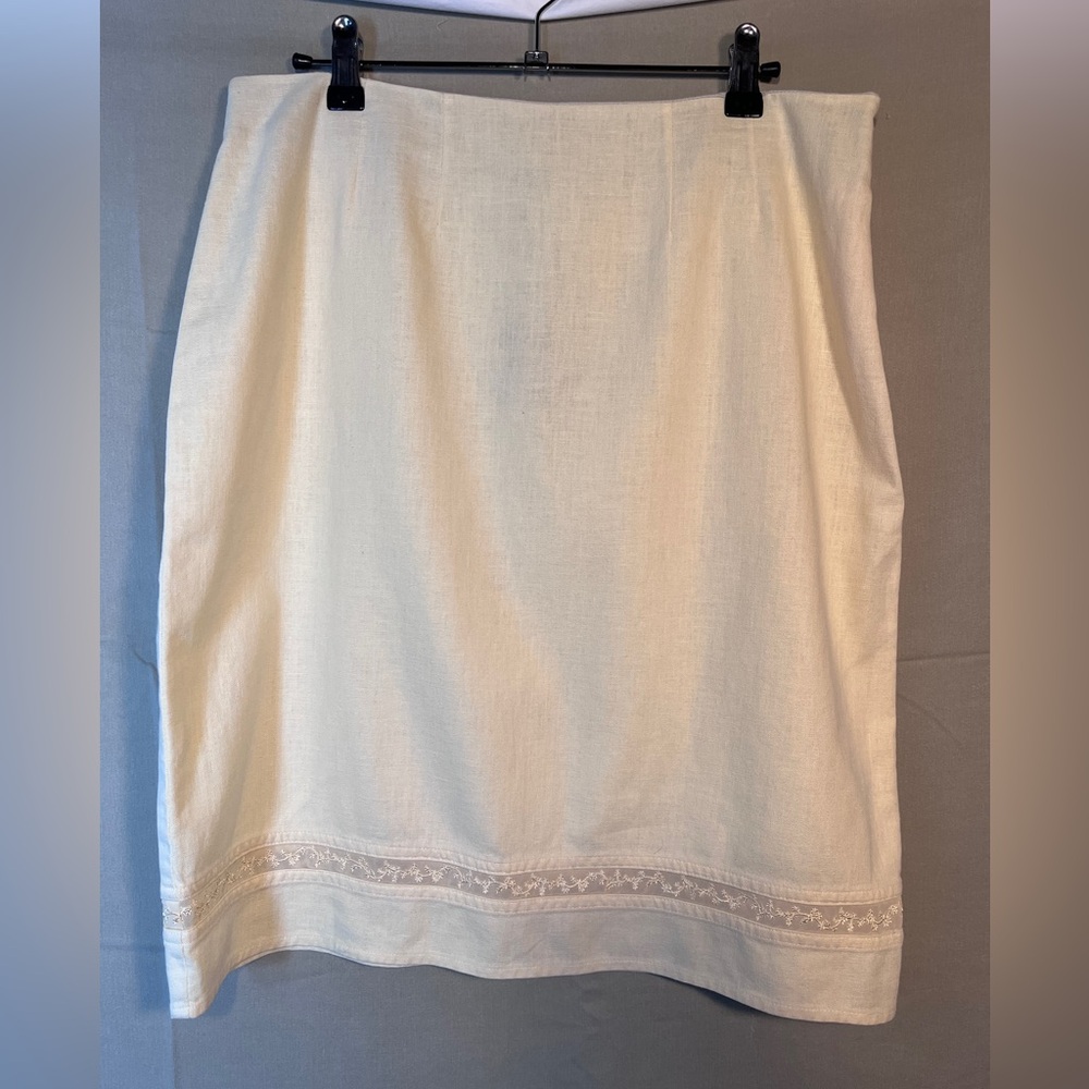 Christopher & Banks Vintage Butter Yellow Linen Cotton Midi Pencil Skirt Size 8